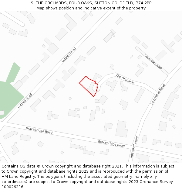 9, THE ORCHARDS, FOUR OAKS, SUTTON COLDFIELD, B74 2PP: Location map and indicative extent of plot