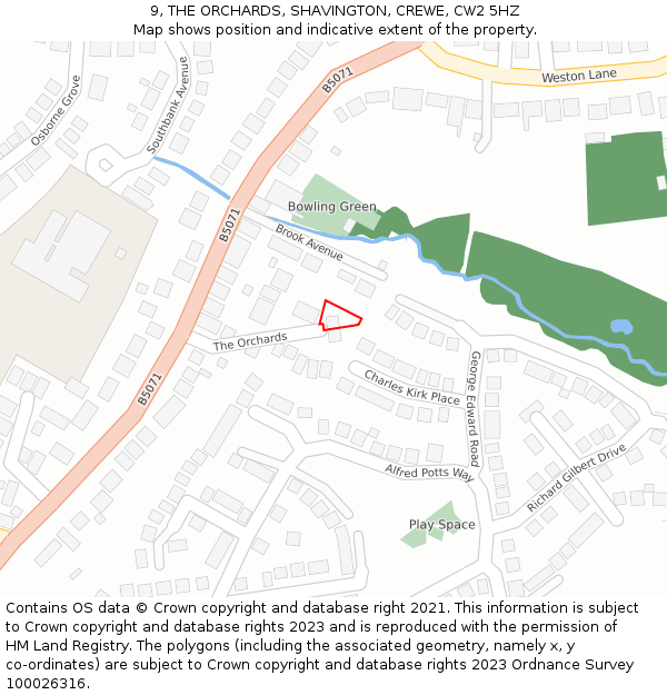 9, THE ORCHARDS, SHAVINGTON, CREWE, CW2 5HZ: Location map and indicative extent of plot