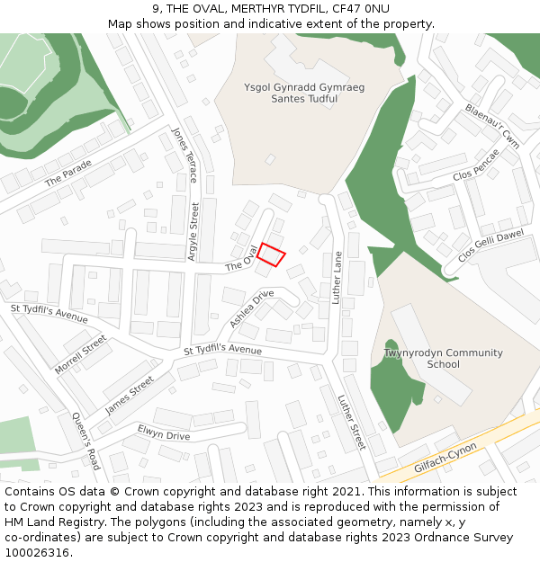 9, THE OVAL, MERTHYR TYDFIL, CF47 0NU: Location map and indicative extent of plot