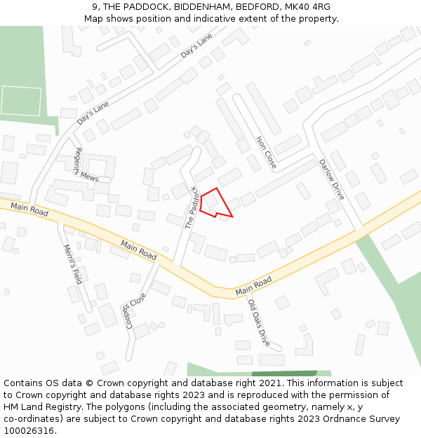 9, THE PADDOCK, BIDDENHAM, BEDFORD, MK40 4RG: Location map and indicative extent of plot