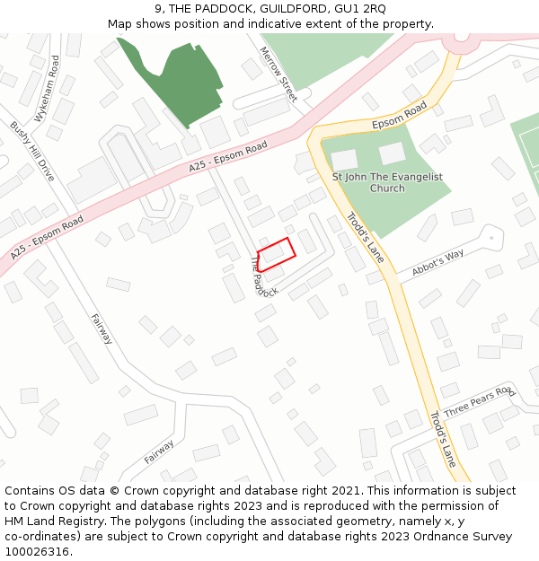 9, THE PADDOCK, GUILDFORD, GU1 2RQ: Location map and indicative extent of plot
