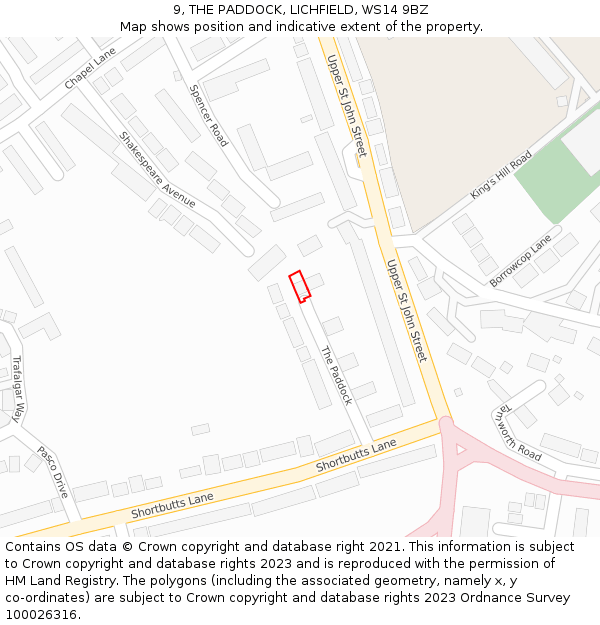 9, THE PADDOCK, LICHFIELD, WS14 9BZ: Location map and indicative extent of plot