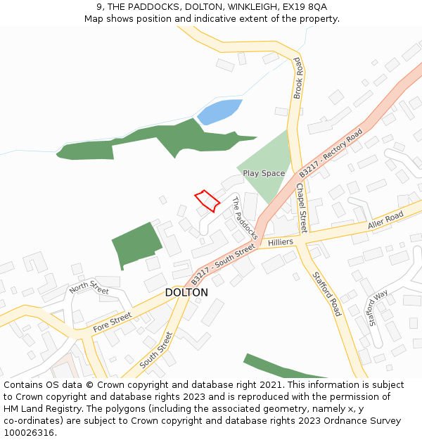 9, THE PADDOCKS, DOLTON, WINKLEIGH, EX19 8QA: Location map and indicative extent of plot