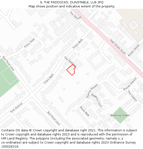 9, THE PADDOCKS, DUNSTABLE, LU6 3FQ: Location map and indicative extent of plot