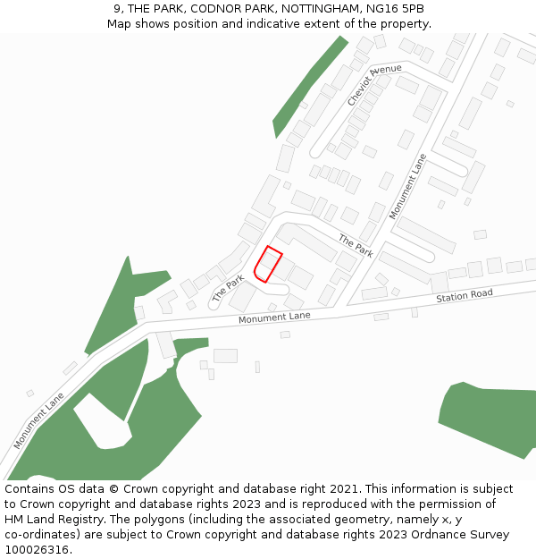 9, THE PARK, CODNOR PARK, NOTTINGHAM, NG16 5PB: Location map and indicative extent of plot