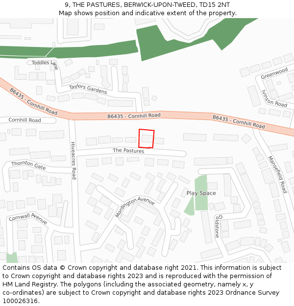 9, THE PASTURES, BERWICK-UPON-TWEED, TD15 2NT: Location map and indicative extent of plot