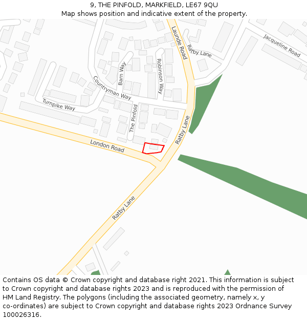 9, THE PINFOLD, MARKFIELD, LE67 9QU: Location map and indicative extent of plot