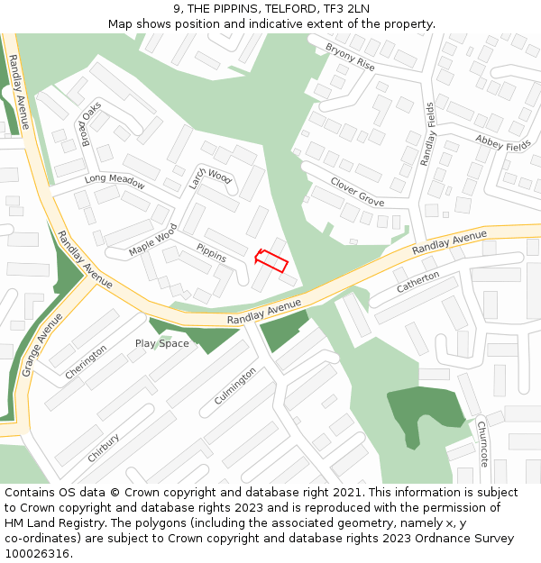 9, THE PIPPINS, TELFORD, TF3 2LN: Location map and indicative extent of plot