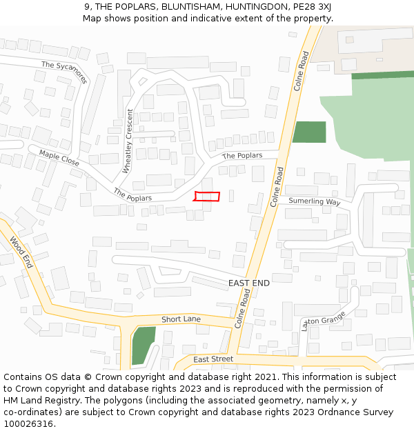 9, THE POPLARS, BLUNTISHAM, HUNTINGDON, PE28 3XJ: Location map and indicative extent of plot