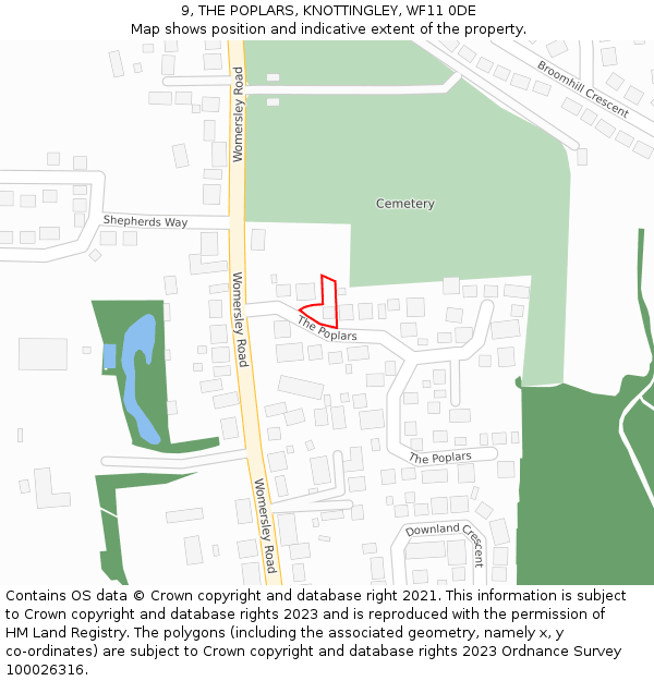 9, THE POPLARS, KNOTTINGLEY, WF11 0DE: Location map and indicative extent of plot