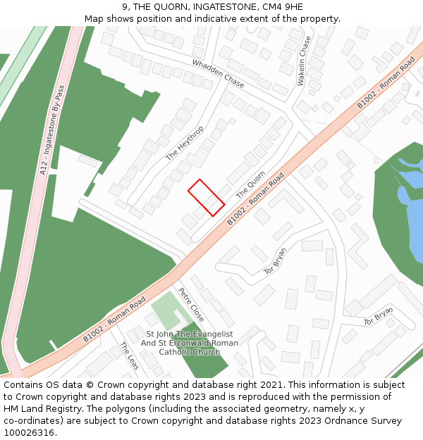 9, THE QUORN, INGATESTONE, CM4 9HE: Location map and indicative extent of plot