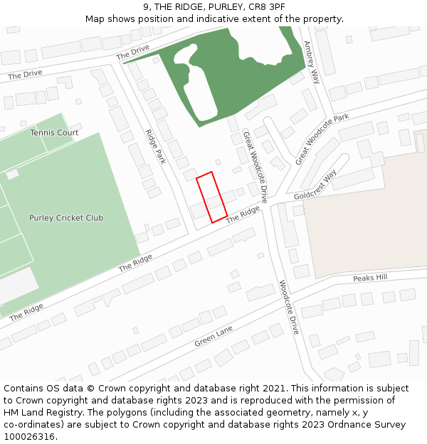 9, THE RIDGE, PURLEY, CR8 3PF: Location map and indicative extent of plot