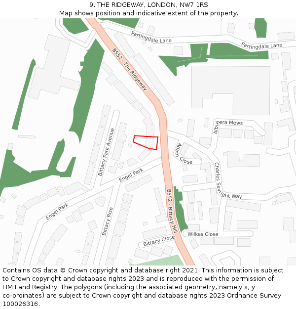 9, THE RIDGEWAY, LONDON, NW7 1RS: Location map and indicative extent of plot