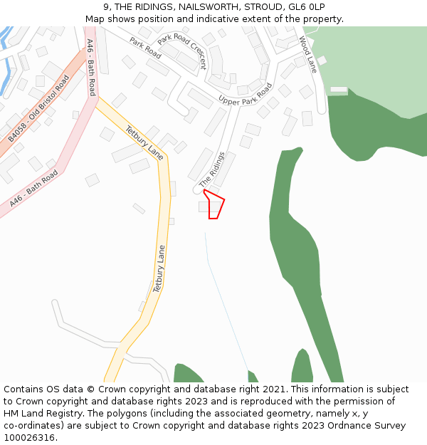 9, THE RIDINGS, NAILSWORTH, STROUD, GL6 0LP: Location map and indicative extent of plot
