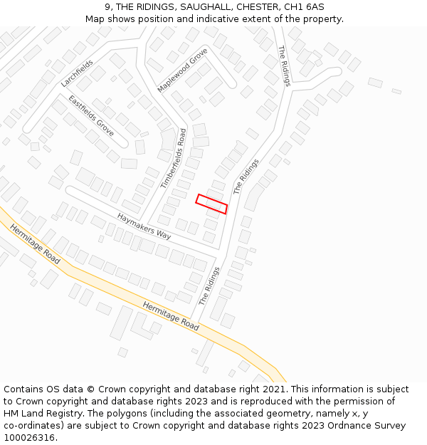 9, THE RIDINGS, SAUGHALL, CHESTER, CH1 6AS: Location map and indicative extent of plot