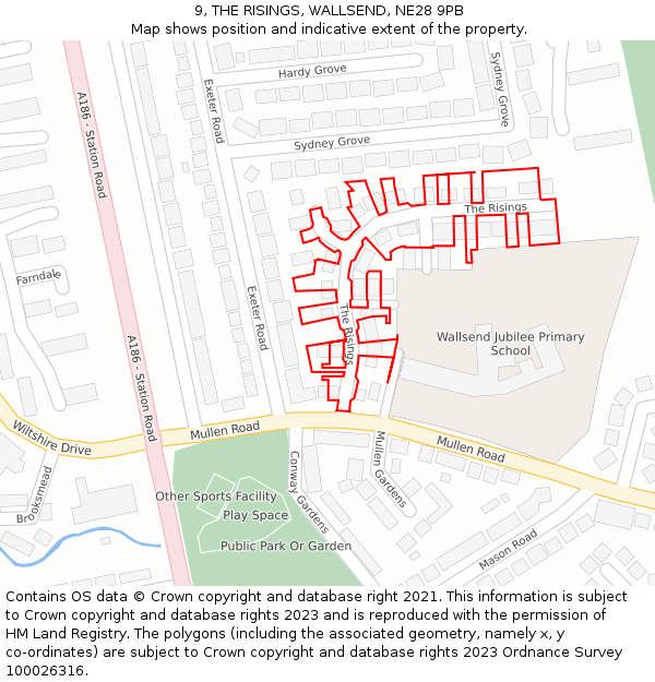 9, THE RISINGS, WALLSEND, NE28 9PB: Location map and indicative extent of plot