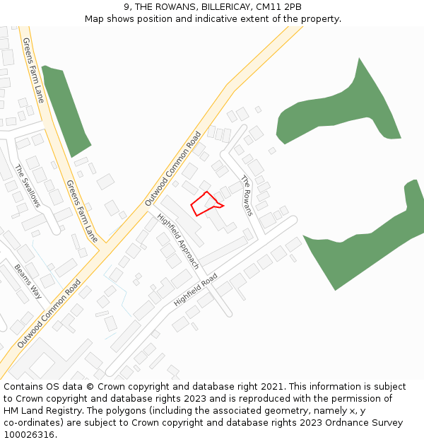 9, THE ROWANS, BILLERICAY, CM11 2PB: Location map and indicative extent of plot