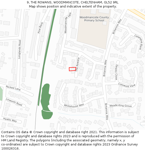 9, THE ROWANS, WOODMANCOTE, CHELTENHAM, GL52 9RL: Location map and indicative extent of plot