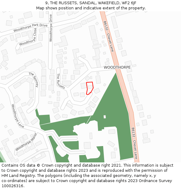 9, THE RUSSETS, SANDAL, WAKEFIELD, WF2 6JF: Location map and indicative extent of plot