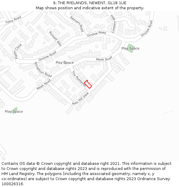 9, THE RYELANDS, NEWENT, GL18 1UE: Location map and indicative extent of plot