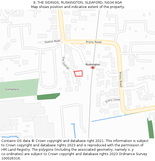 9, THE SIDINGS, RUSKINGTON, SLEAFORD, NG34 9GA: Location map and indicative extent of plot
