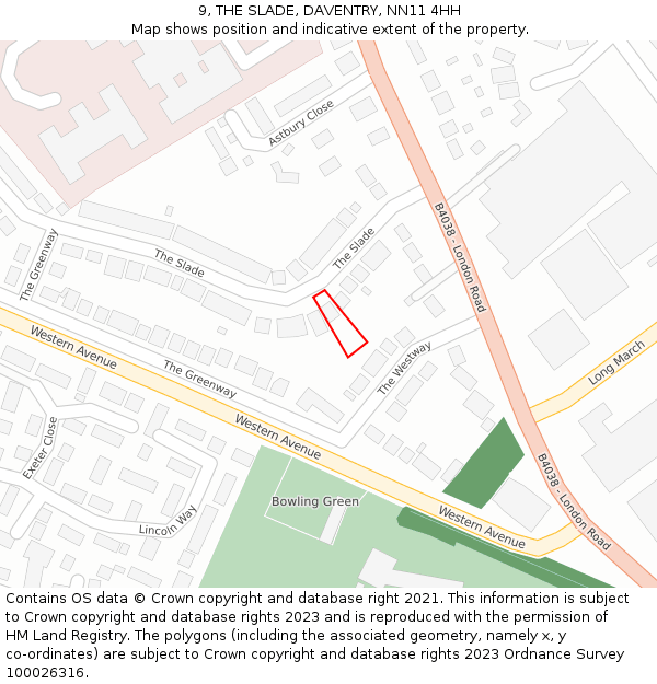 9, THE SLADE, DAVENTRY, NN11 4HH: Location map and indicative extent of plot