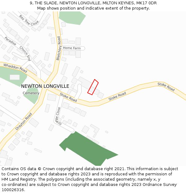 9, THE SLADE, NEWTON LONGVILLE, MILTON KEYNES, MK17 0DR: Location map and indicative extent of plot