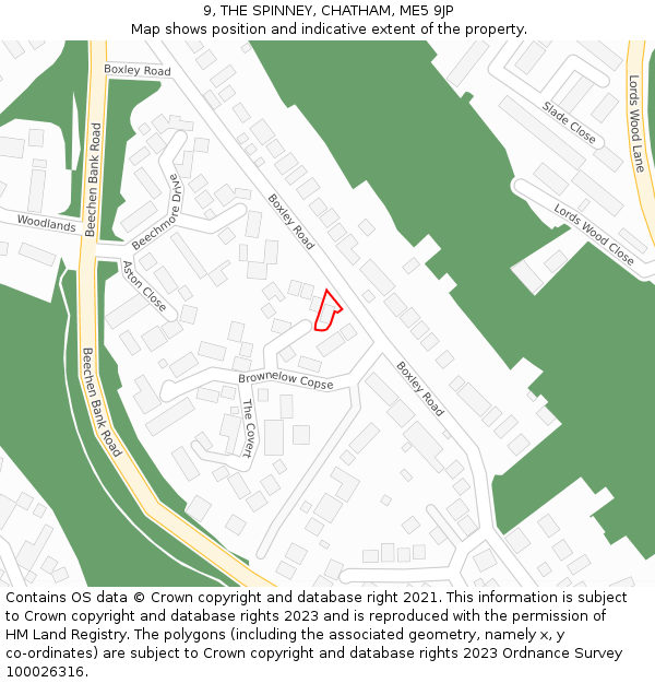 9, THE SPINNEY, CHATHAM, ME5 9JP: Location map and indicative extent of plot