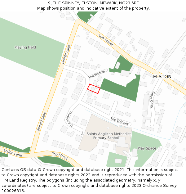 9, THE SPINNEY, ELSTON, NEWARK, NG23 5PE: Location map and indicative extent of plot