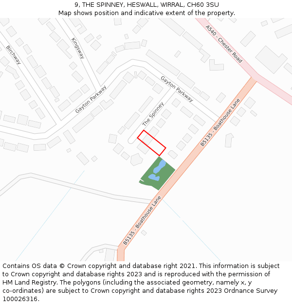 9, THE SPINNEY, HESWALL, WIRRAL, CH60 3SU: Location map and indicative extent of plot