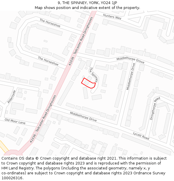 9, THE SPINNEY, YORK, YO24 1JP: Location map and indicative extent of plot