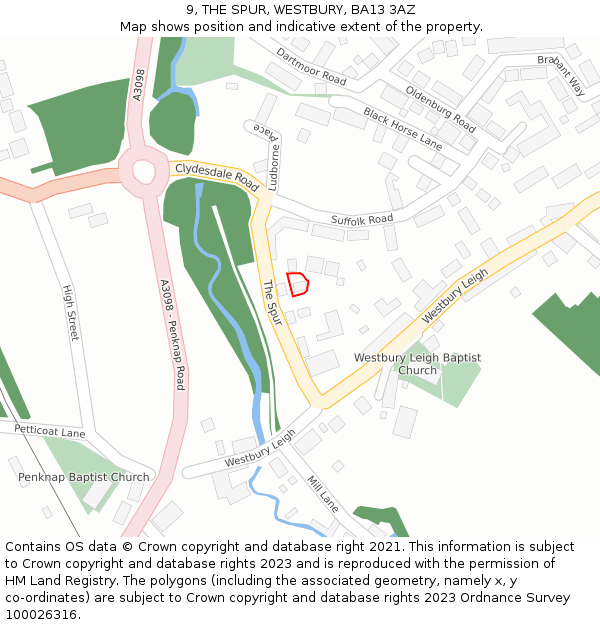 9, THE SPUR, WESTBURY, BA13 3AZ: Location map and indicative extent of plot