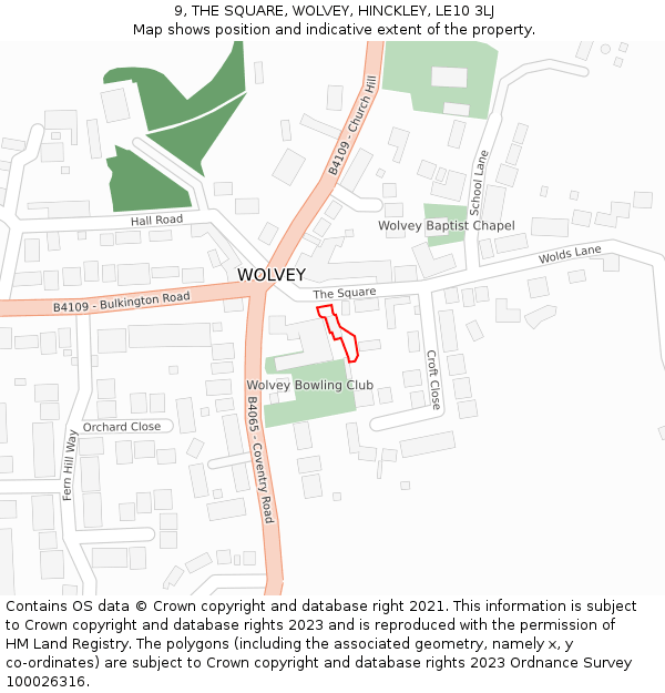 9, THE SQUARE, WOLVEY, HINCKLEY, LE10 3LJ: Location map and indicative extent of plot