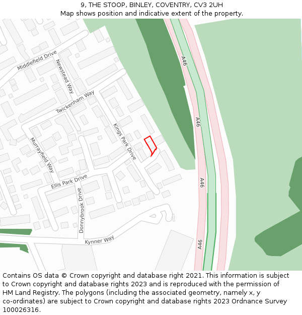 9, THE STOOP, BINLEY, COVENTRY, CV3 2UH: Location map and indicative extent of plot
