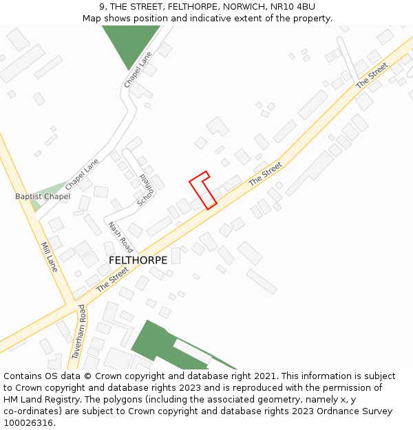 9, THE STREET, FELTHORPE, NORWICH, NR10 4BU: Location map and indicative extent of plot