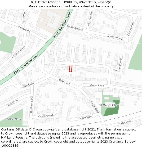 9, THE SYCAMORES, HORBURY, WAKEFIELD, WF4 5QG: Location map and indicative extent of plot