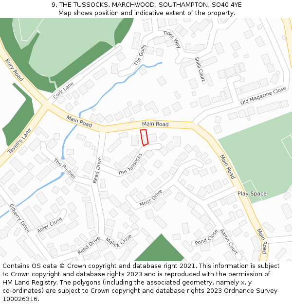 9, THE TUSSOCKS, MARCHWOOD, SOUTHAMPTON, SO40 4YE: Location map and indicative extent of plot