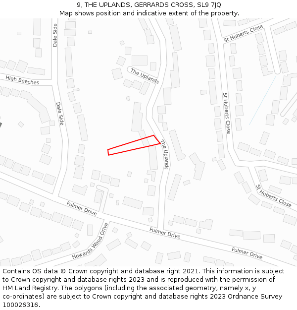 9, THE UPLANDS, GERRARDS CROSS, SL9 7JQ: Location map and indicative extent of plot