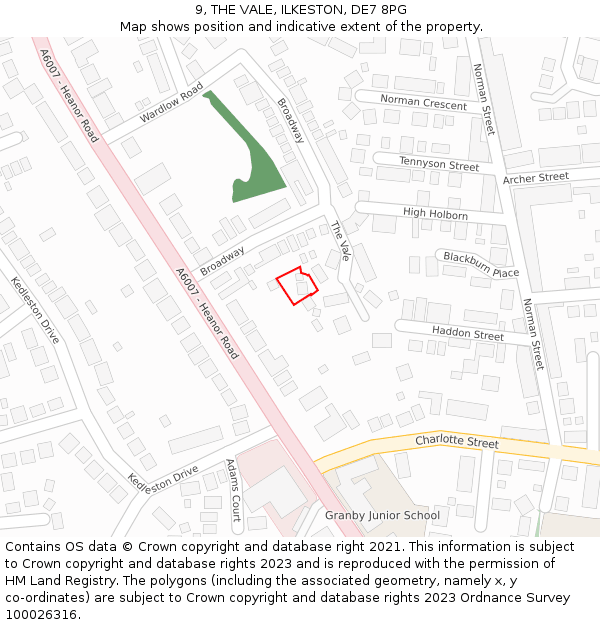 9, THE VALE, ILKESTON, DE7 8PG: Location map and indicative extent of plot