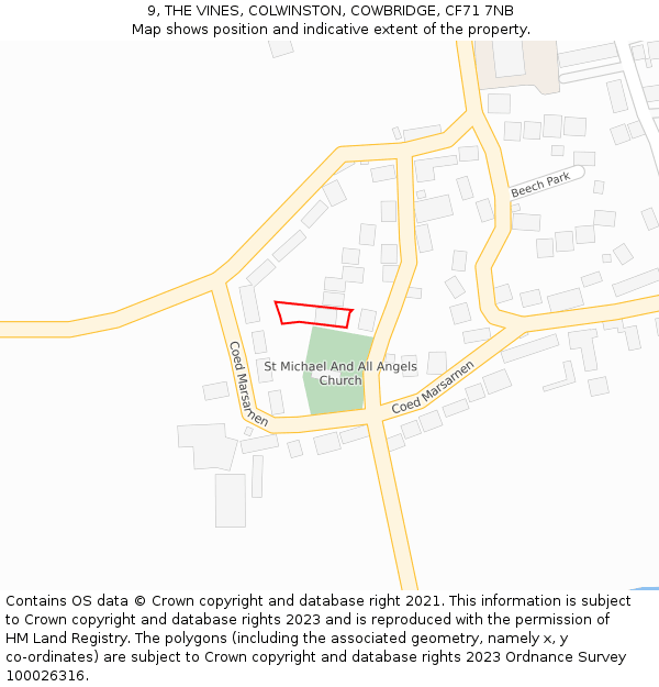 9, THE VINES, COLWINSTON, COWBRIDGE, CF71 7NB: Location map and indicative extent of plot