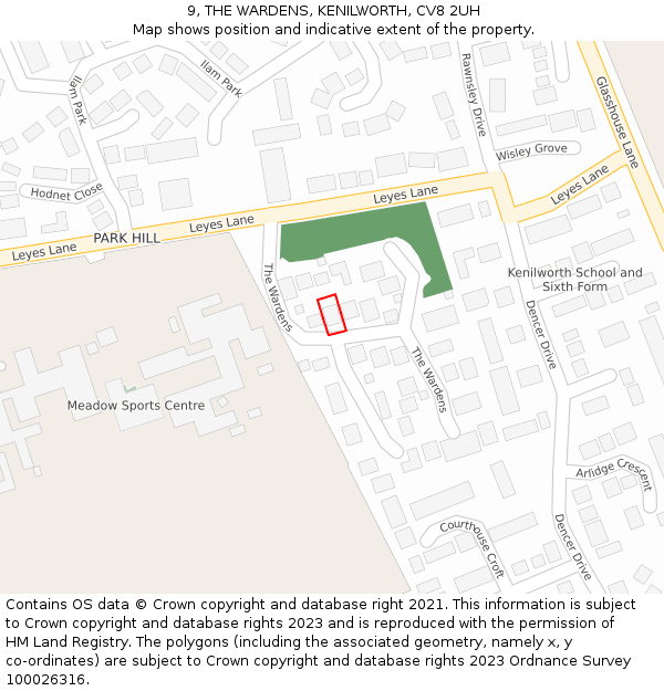 9, THE WARDENS, KENILWORTH, CV8 2UH: Location map and indicative extent of plot