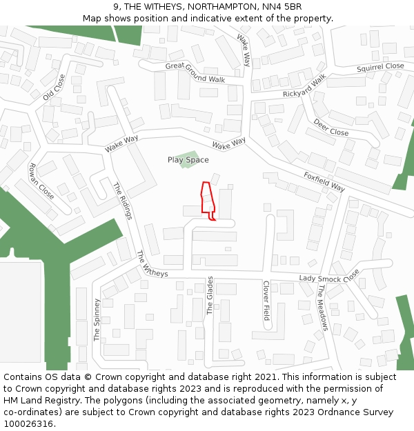 9, THE WITHEYS, NORTHAMPTON, NN4 5BR: Location map and indicative extent of plot