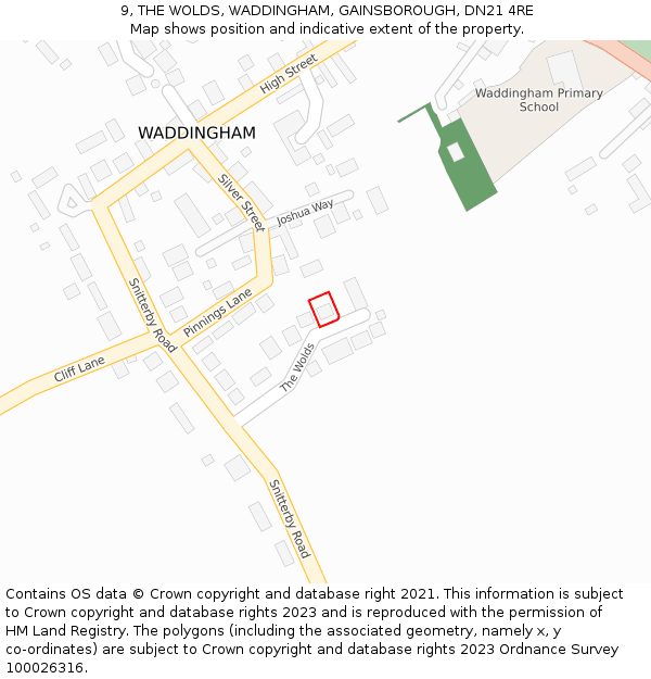 9, THE WOLDS, WADDINGHAM, GAINSBOROUGH, DN21 4RE: Location map and indicative extent of plot