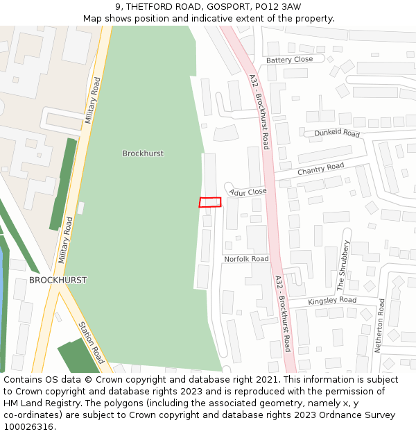 9, THETFORD ROAD, GOSPORT, PO12 3AW: Location map and indicative extent of plot