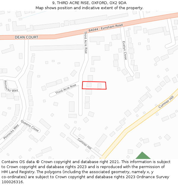 9, THIRD ACRE RISE, OXFORD, OX2 9DA: Location map and indicative extent of plot