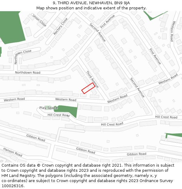 9, THIRD AVENUE, NEWHAVEN, BN9 9JA: Location map and indicative extent of plot