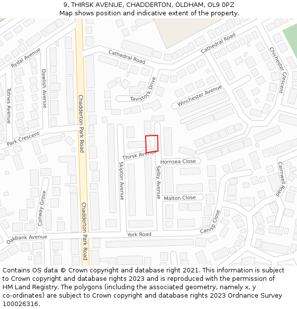 9, THIRSK AVENUE, CHADDERTON, OLDHAM, OL9 0PZ: Location map and indicative extent of plot