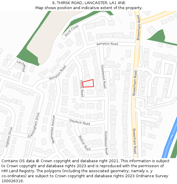 9, THIRSK ROAD, LANCASTER, LA1 4NE: Location map and indicative extent of plot