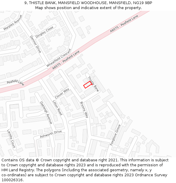 9, THISTLE BANK, MANSFIELD WOODHOUSE, MANSFIELD, NG19 9BP: Location map and indicative extent of plot