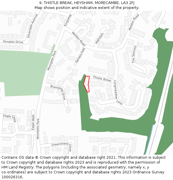 9, THISTLE BREAK, HEYSHAM, MORECAMBE, LA3 2FJ: Location map and indicative extent of plot